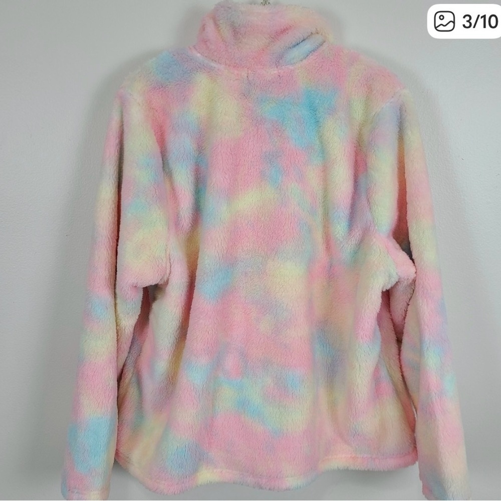 Nearly new! Torrid size 1 (1X) Pastel Rainbow Tie Dye Teddy Sherpa Zip Up Jacket - Picture 8 of 11